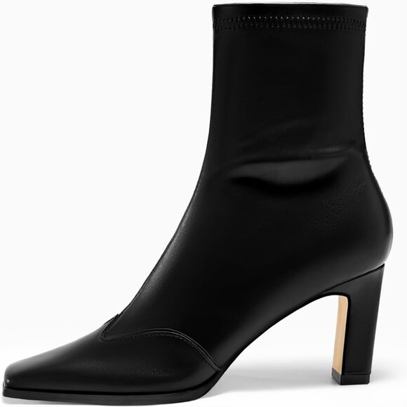 Womens Ankle Boots Faux Leather Rubber Soles Square Toe Chunky Heel - Picture 3 of 5